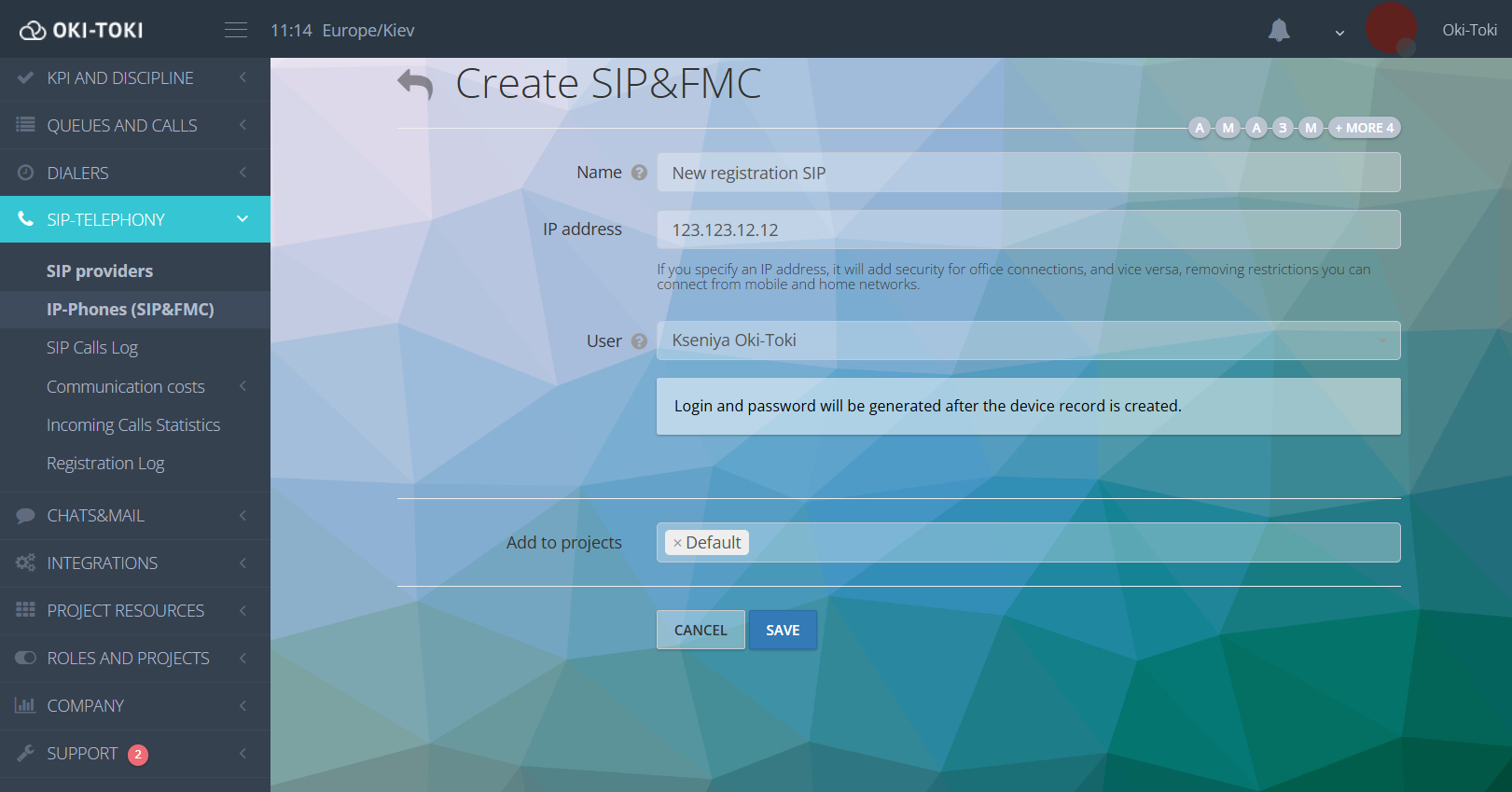 Nueva conexión SIP FMS