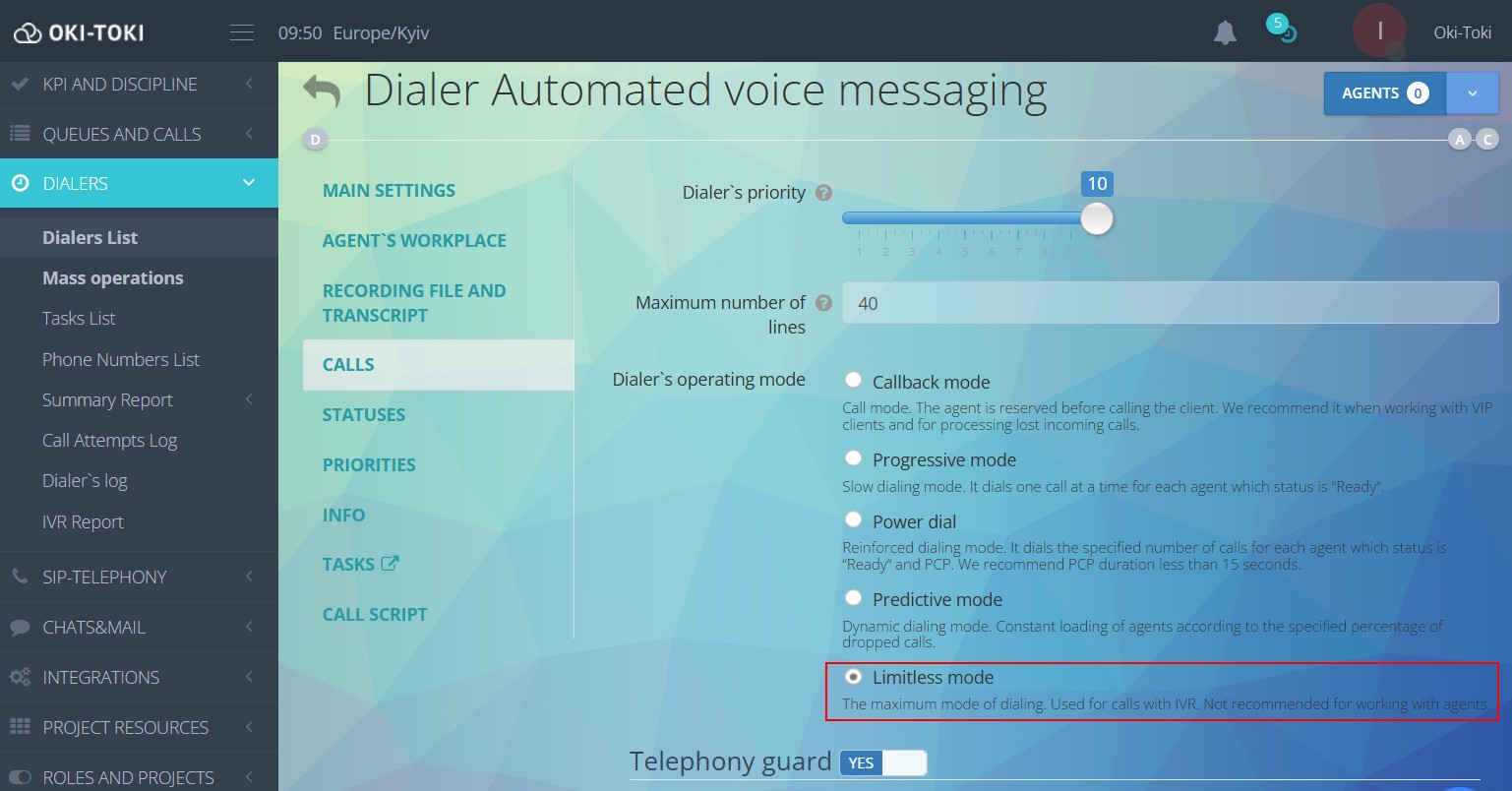 Selección del modo de llamadas automáticas