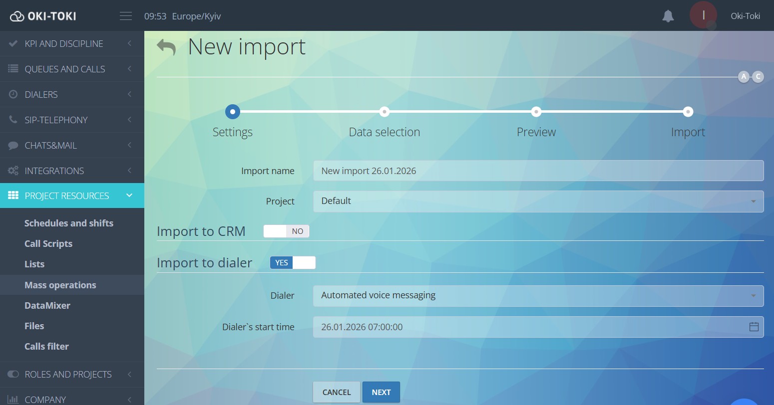Configuraciones de importación de números