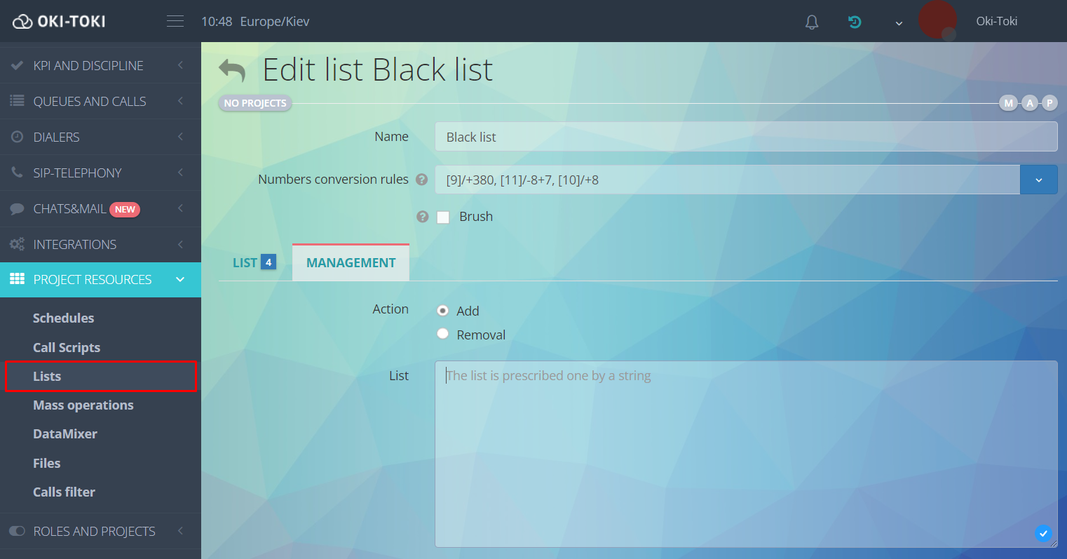 Creación de una lista negra