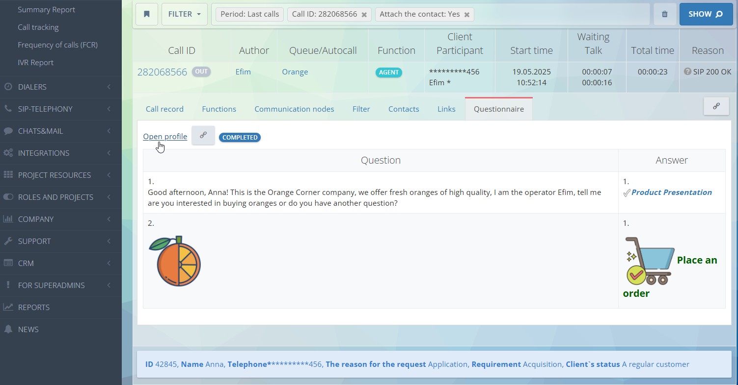 Formulario CRM completado