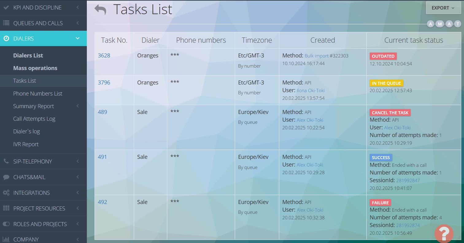 Informe «Lista de tareas»