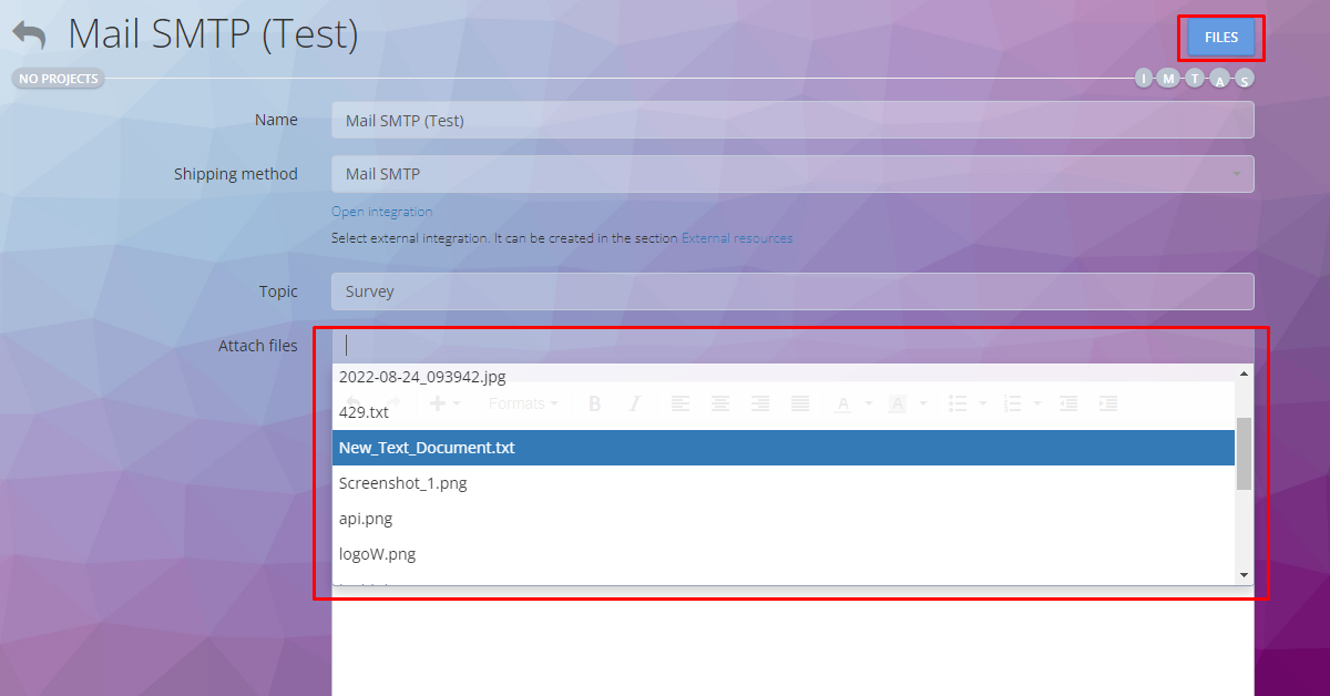 Выбор файла в шаблоне оповещений Оки-токи