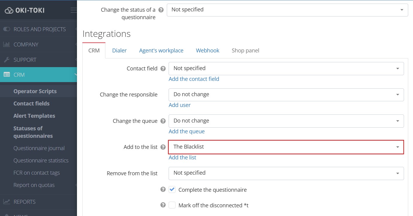 Lista Negra en la encuesta de CRM