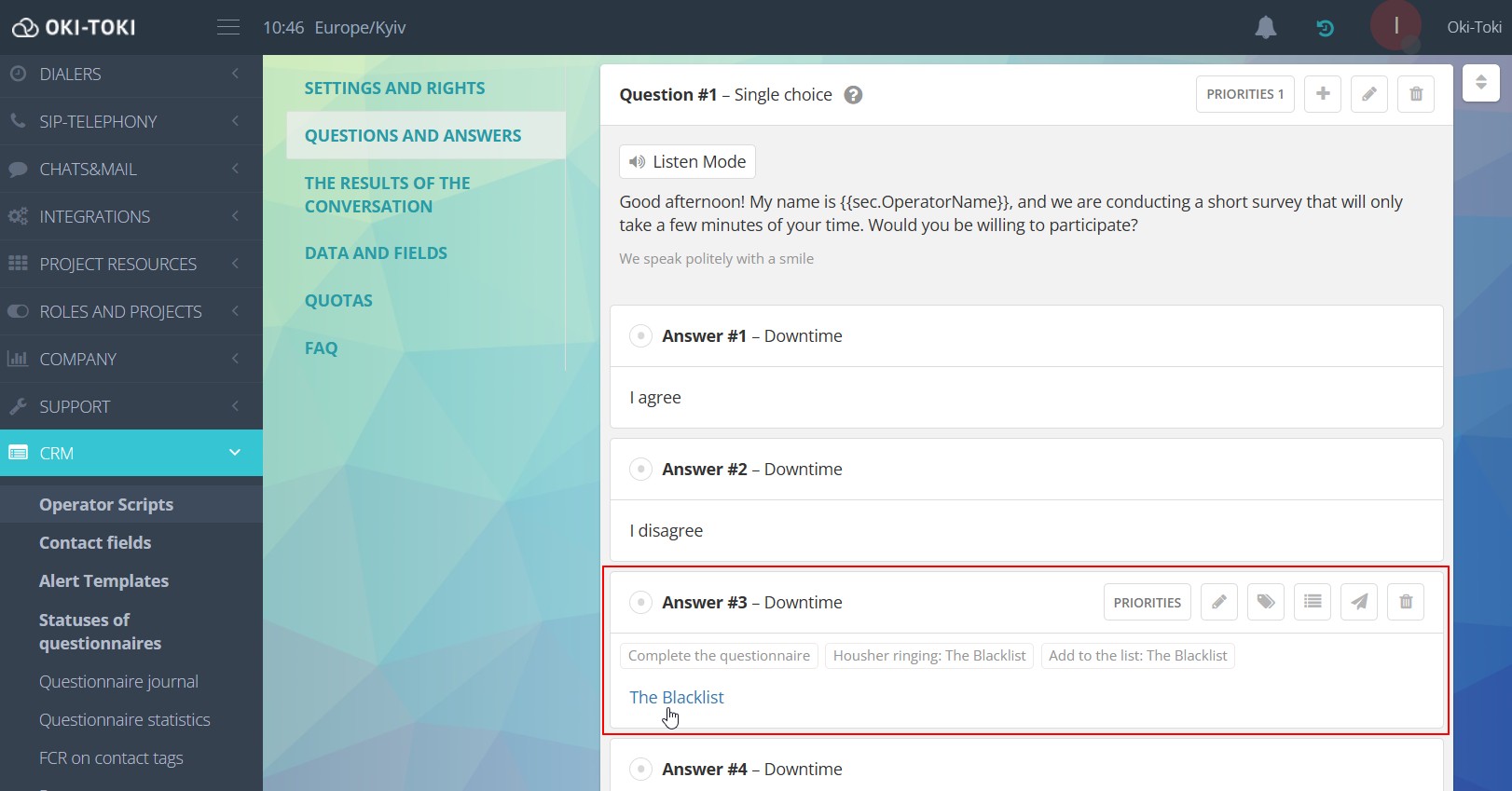 Configuraciones del script del agente