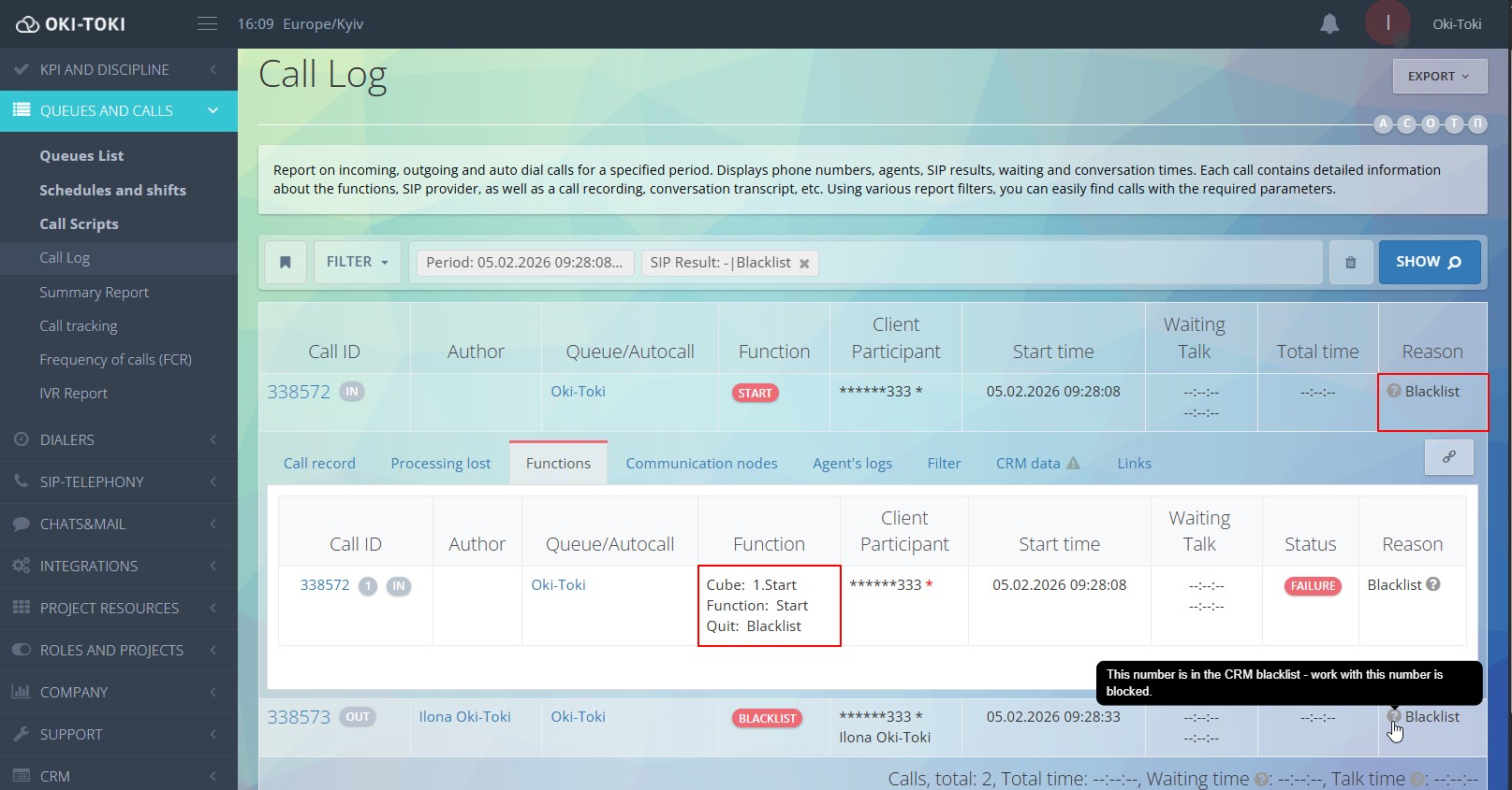 Informe «Registro de Llamadas»