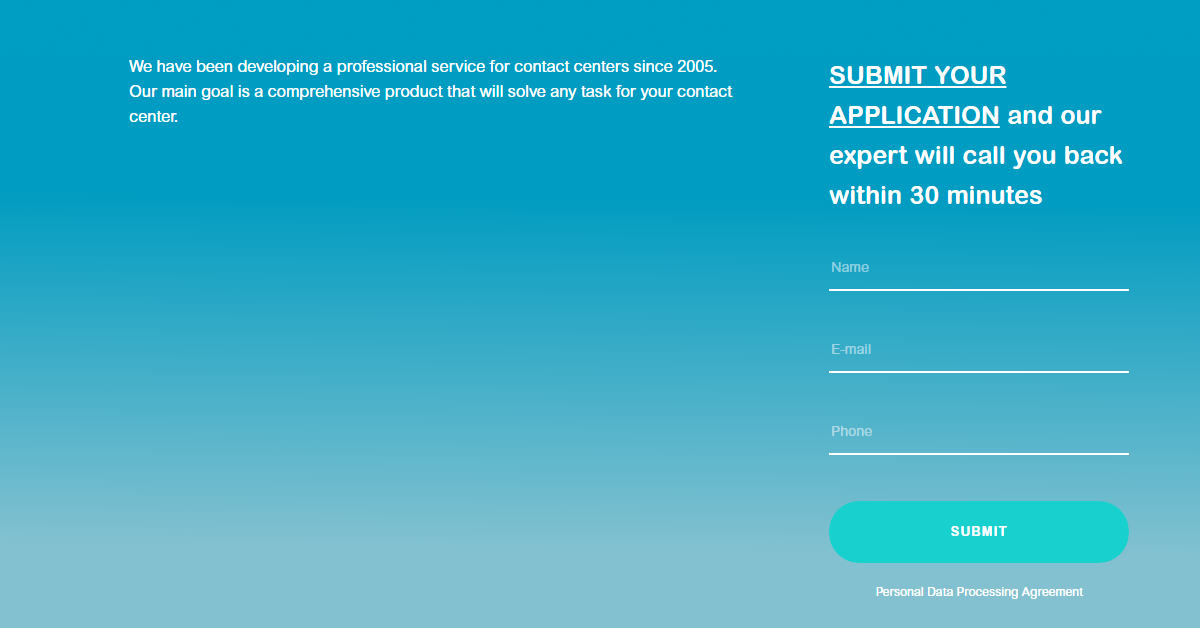 Formulario de solicitud en el sitio web