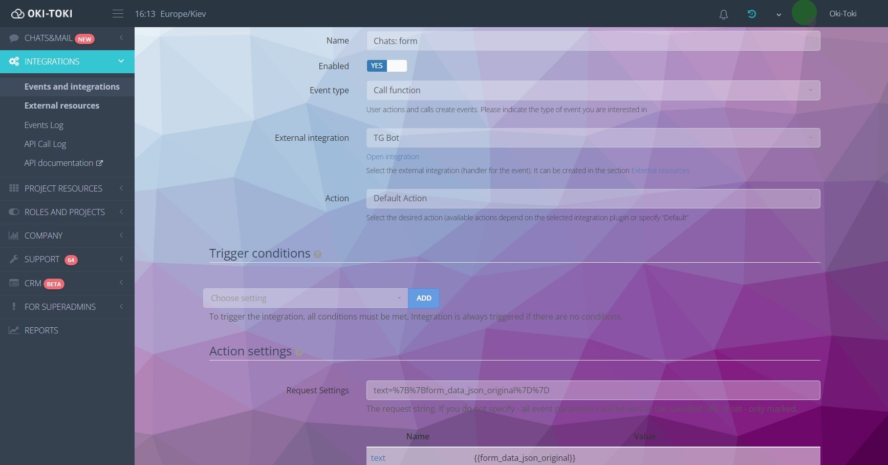 Configuración de evento