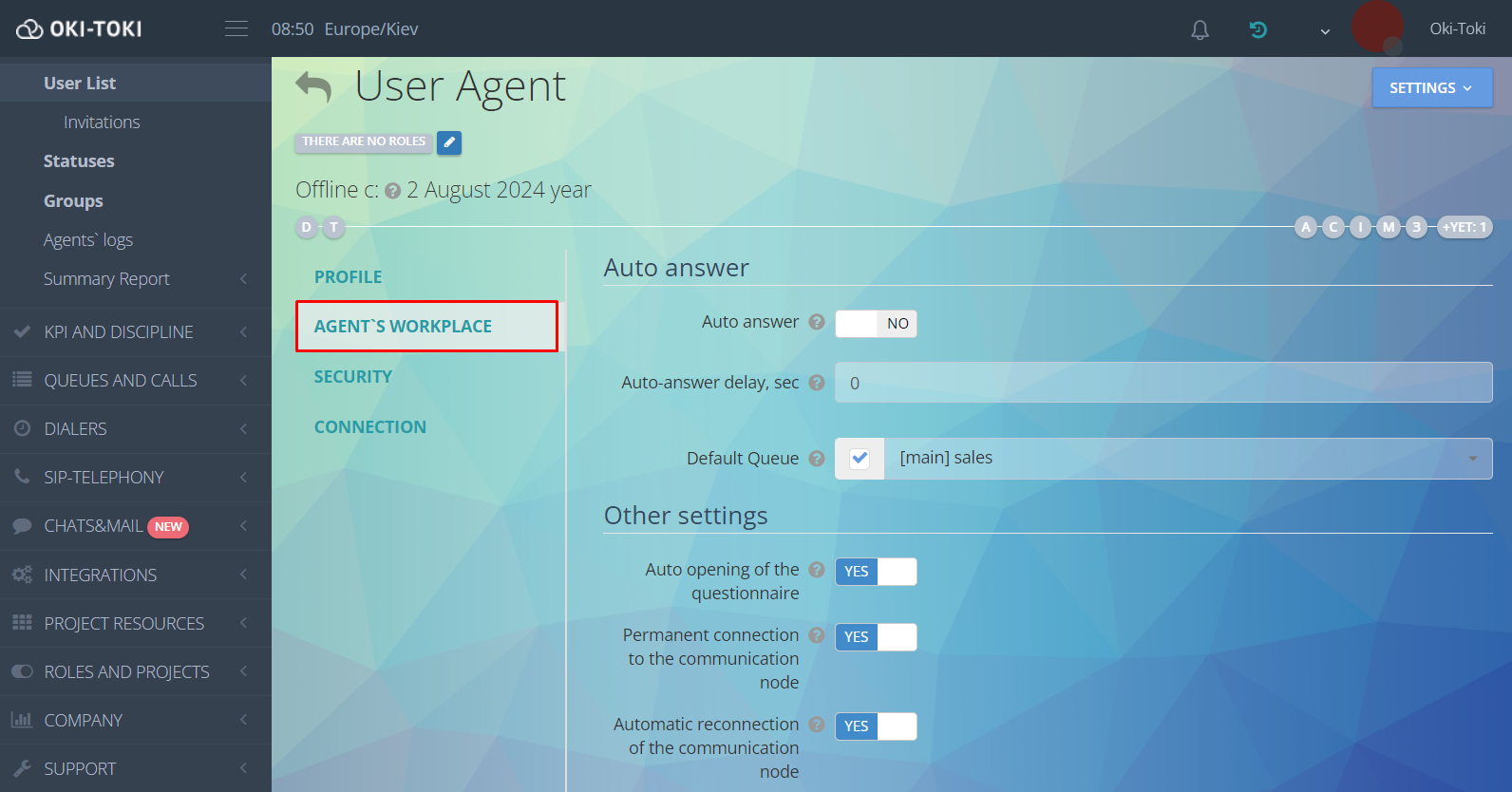 Configuración del puesto de operador para el usuario