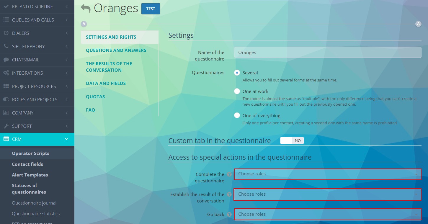 Selección de roles para permisos especiales en el formulario