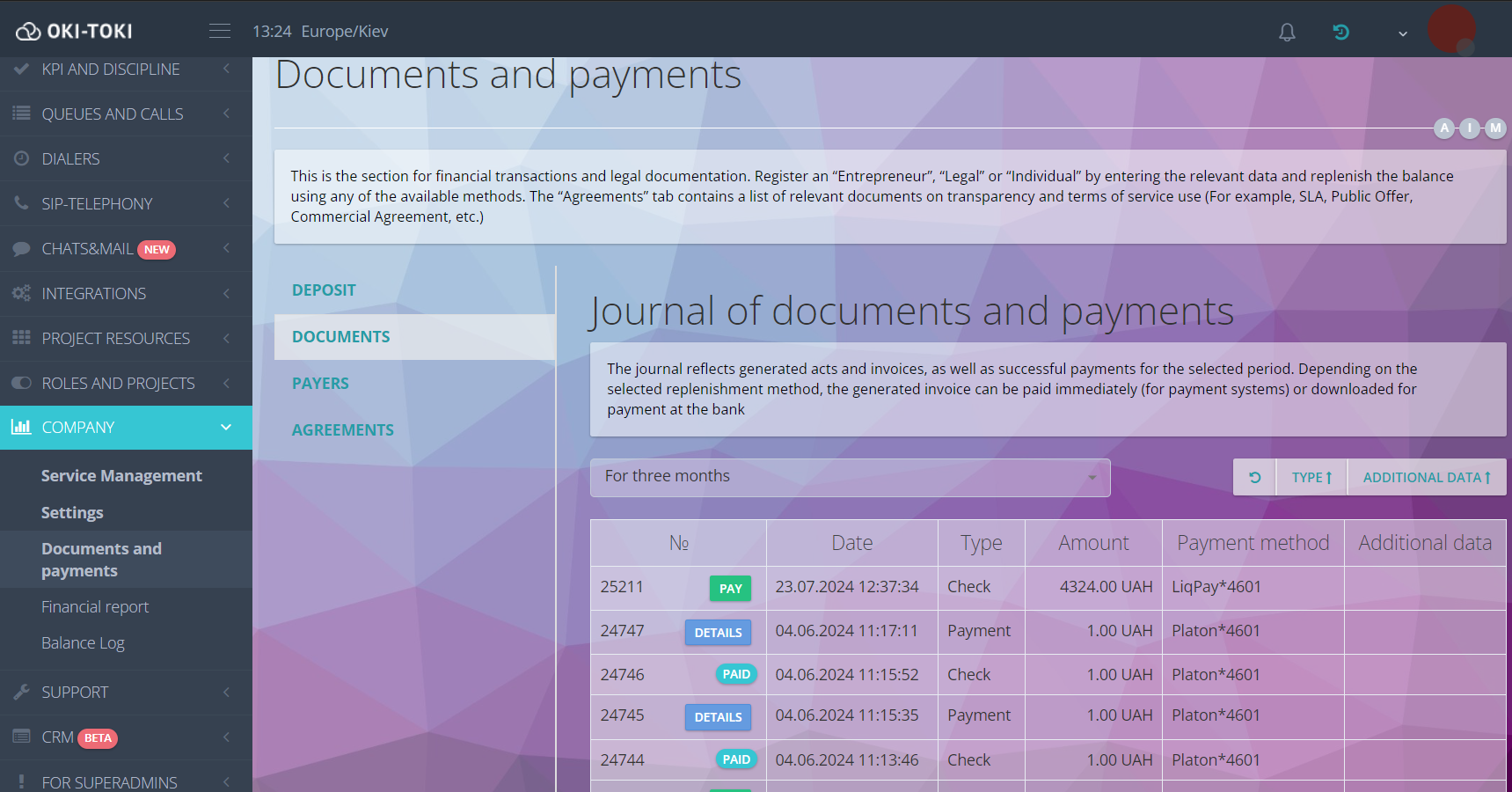 Registro de documentos y pagos