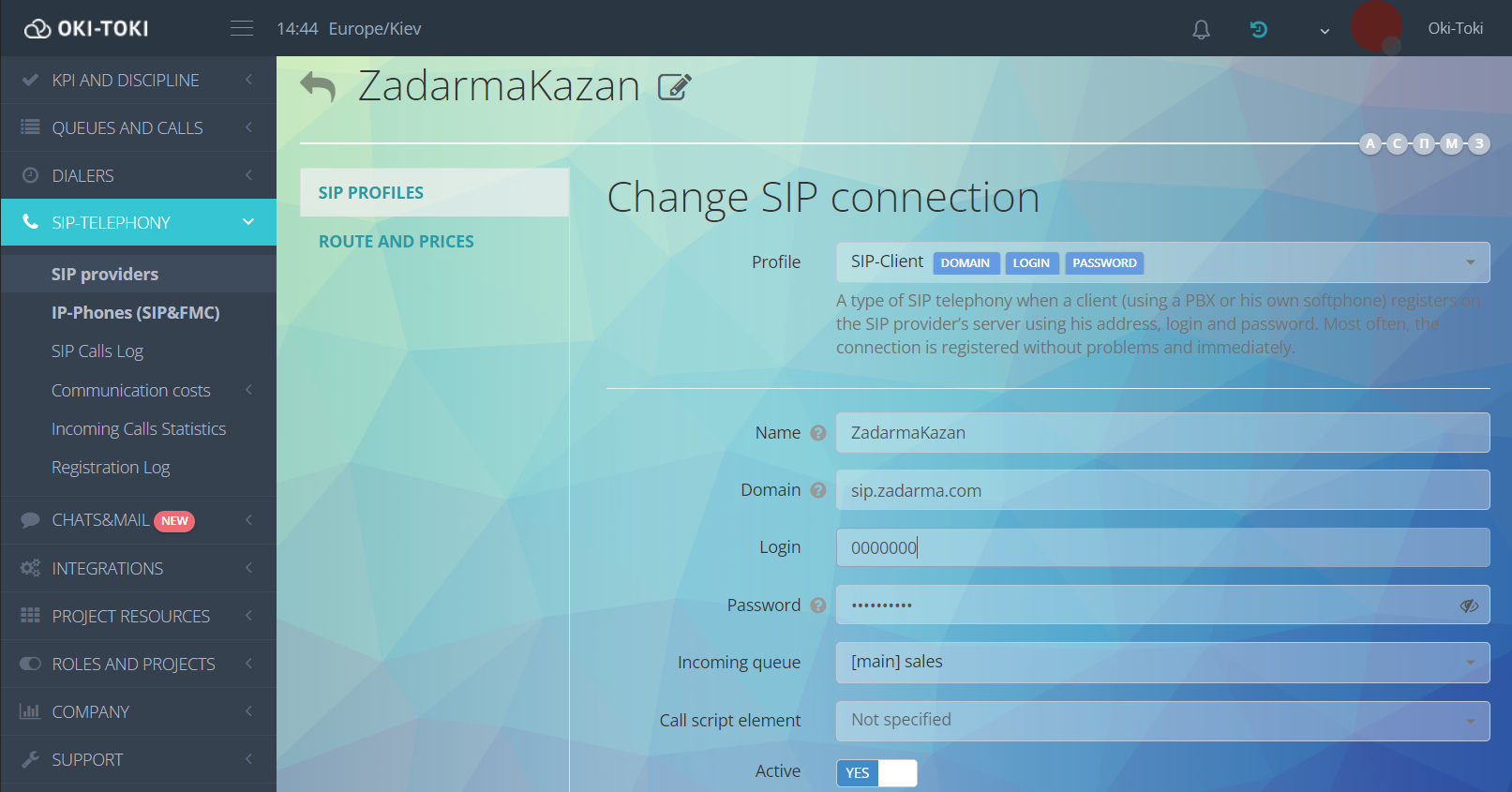 Configuración del gateway SIP en Oki-Toki