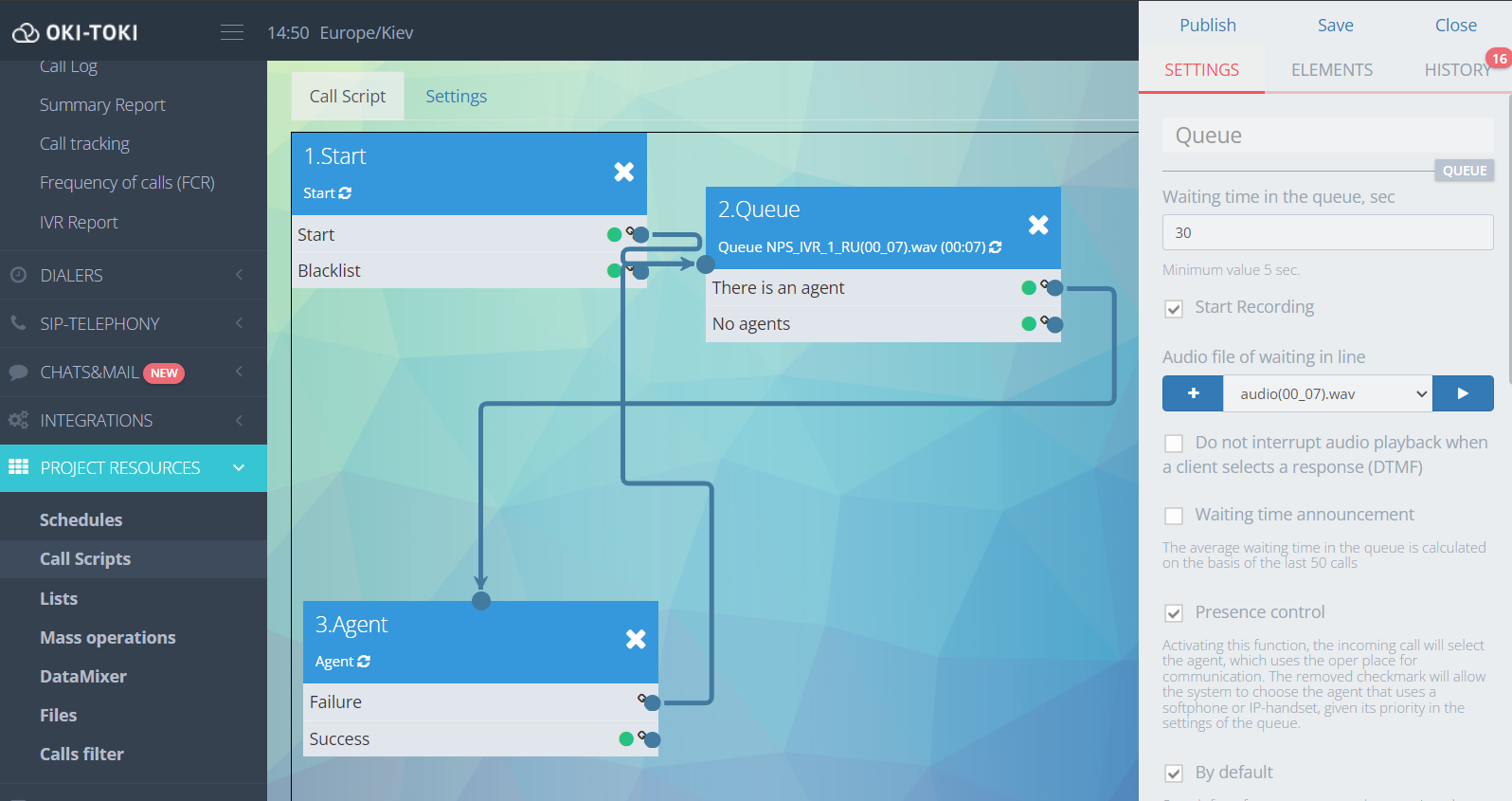 Configuración del script para llamadas entrantes