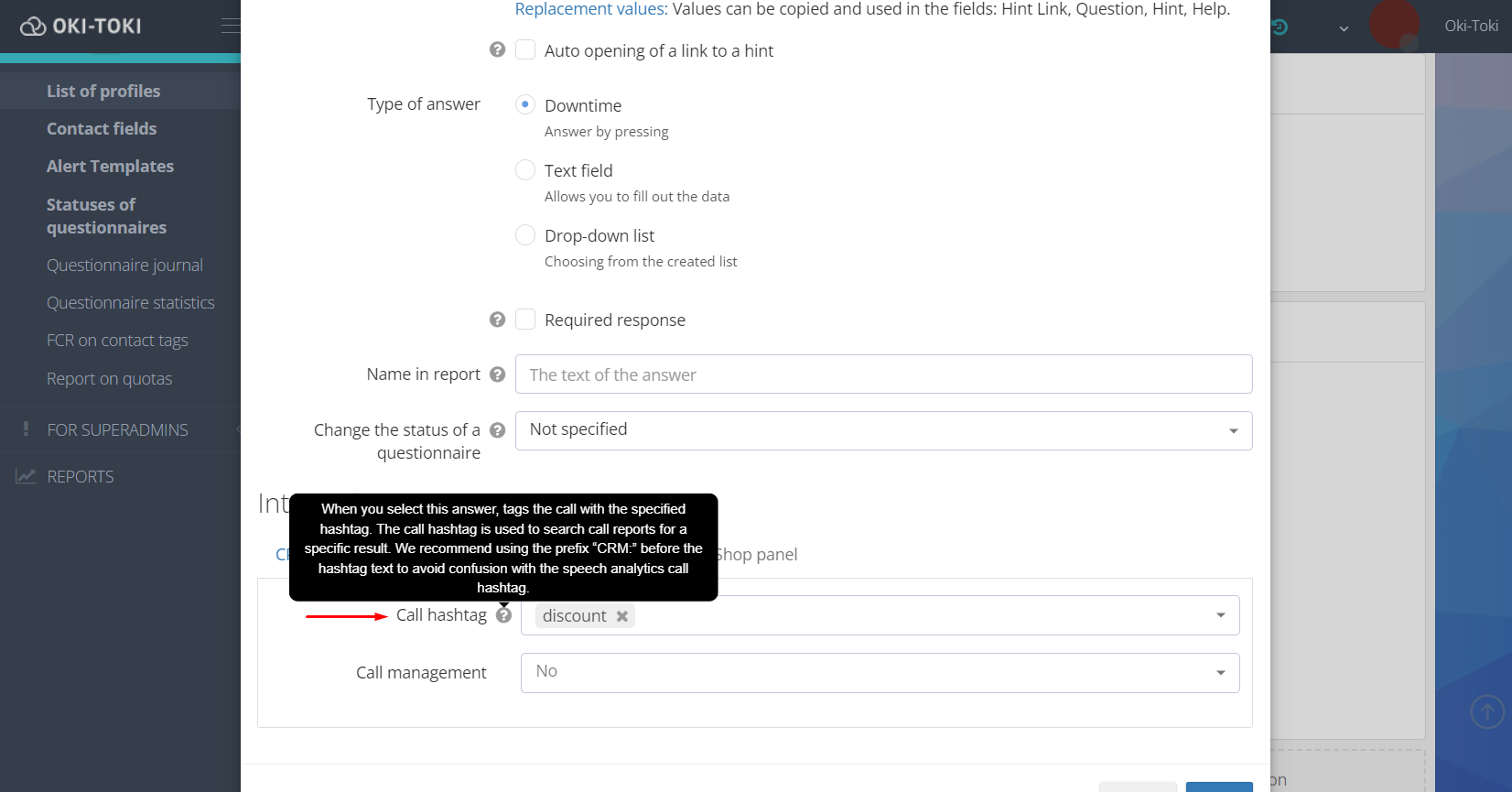 Configuración de hashtag en el formulario CRM