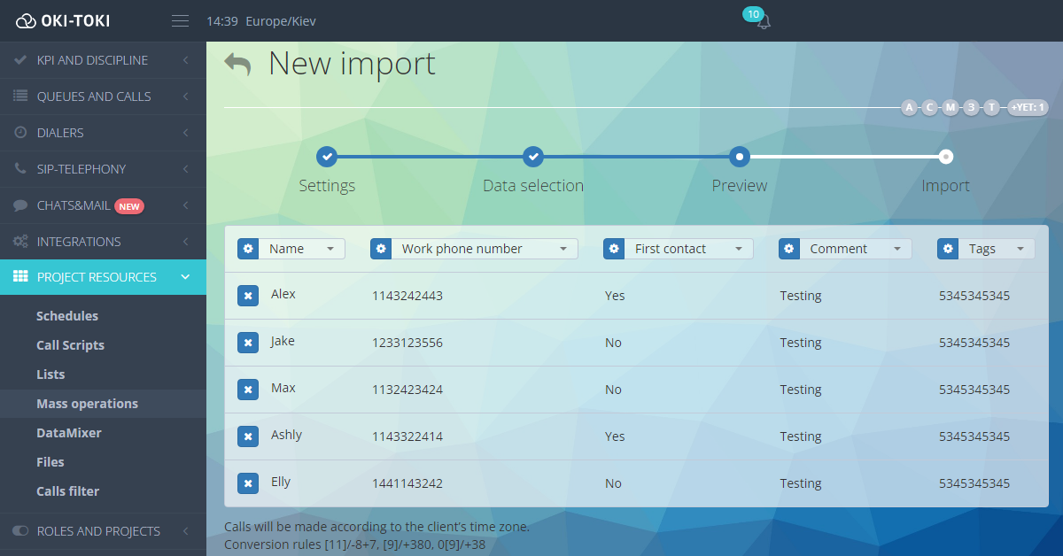 Asignación de campos