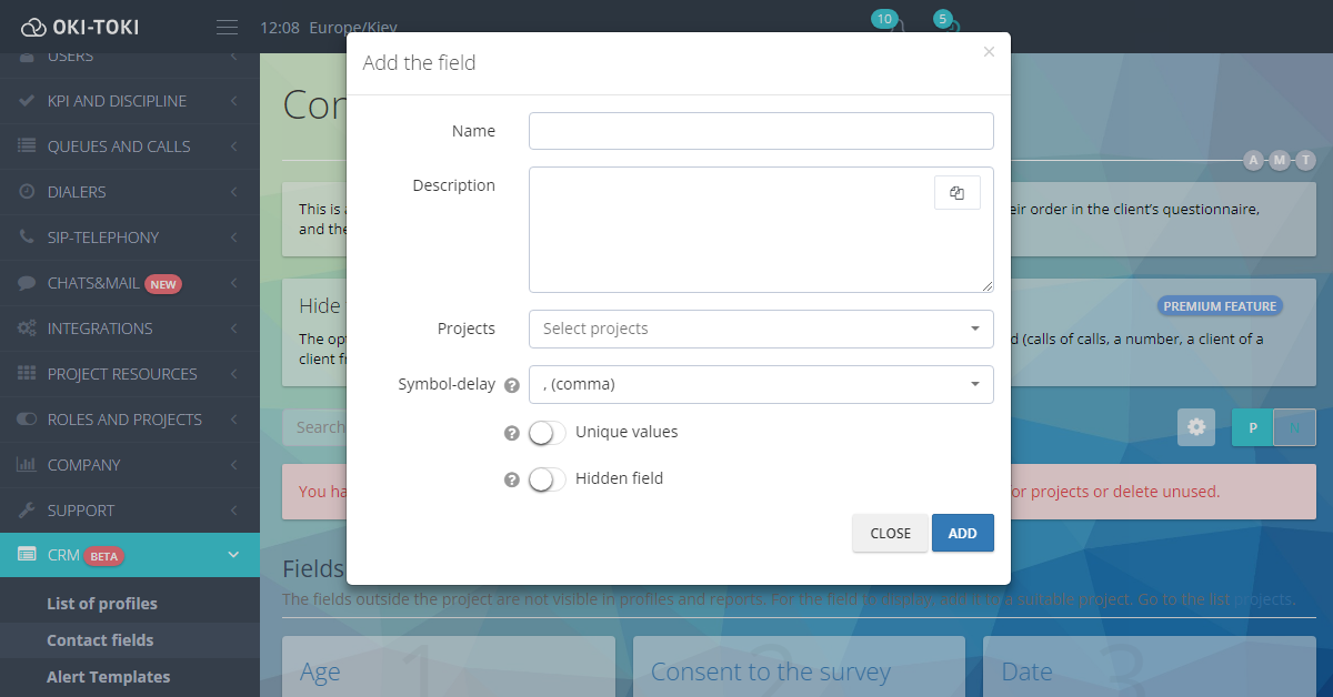 Creación de campos de contacto