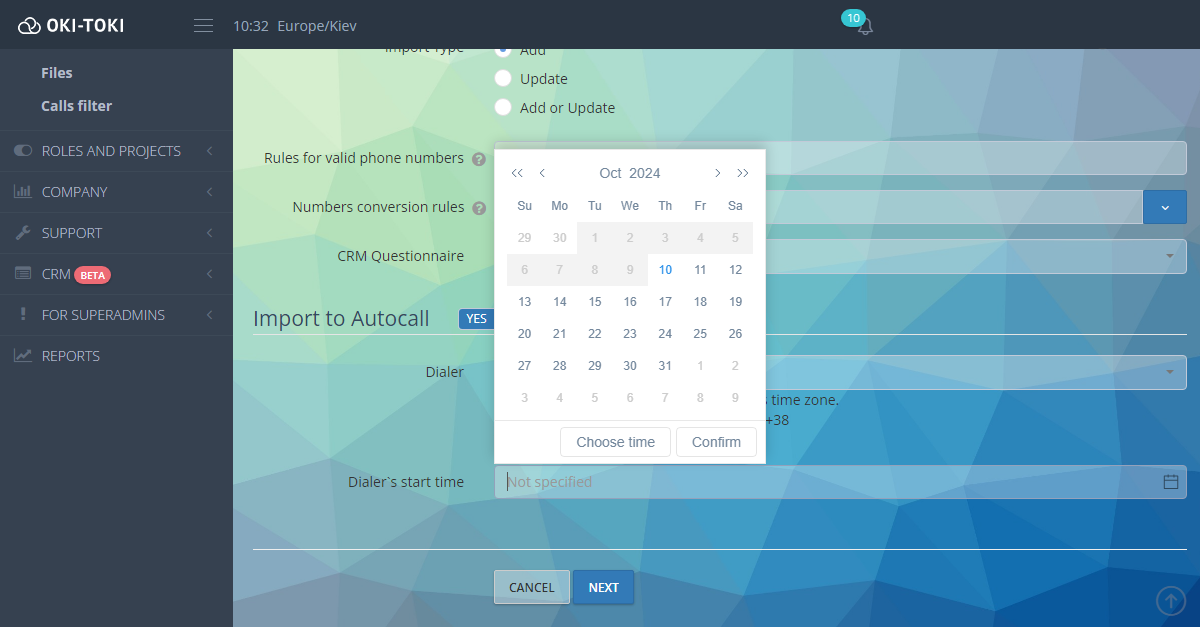 Tiempo de inicio de llamadas