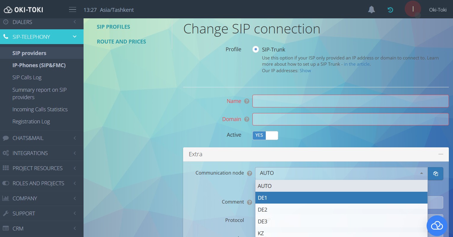 Parámetros para la configuración de SIP-Trunk