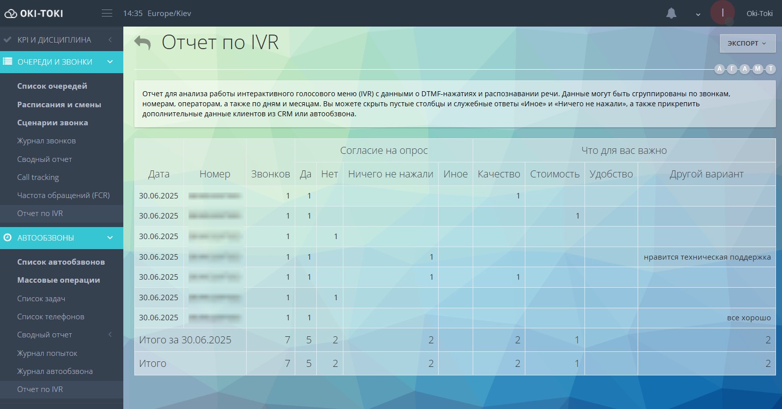 Informe de IVR