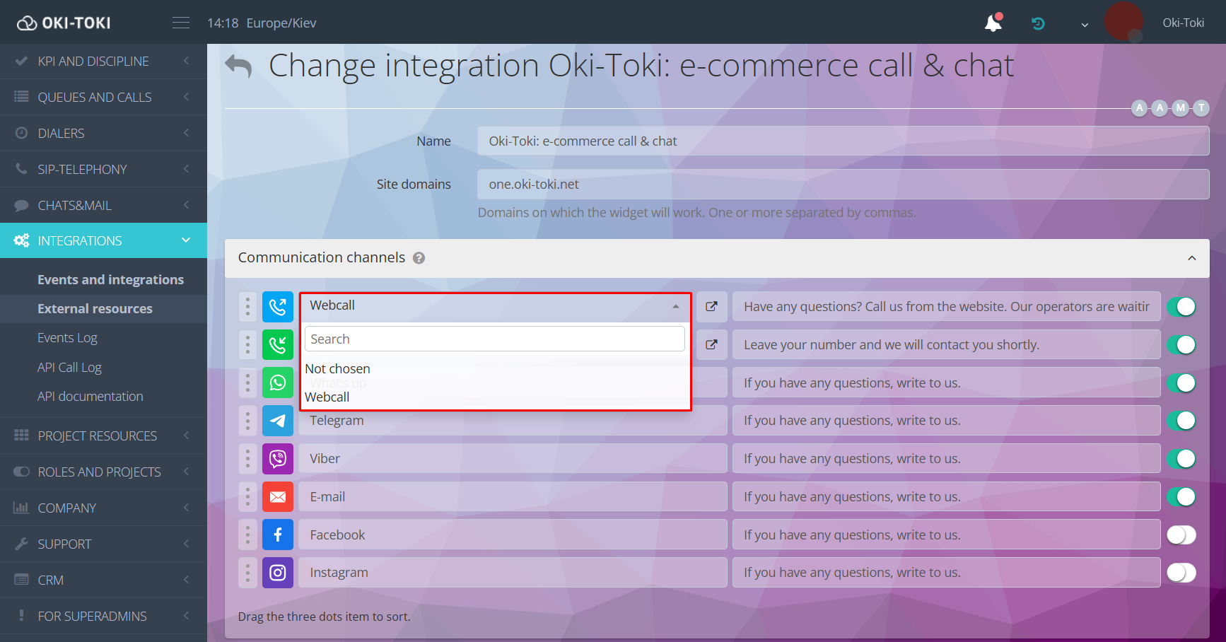 Añadiendo integraciones