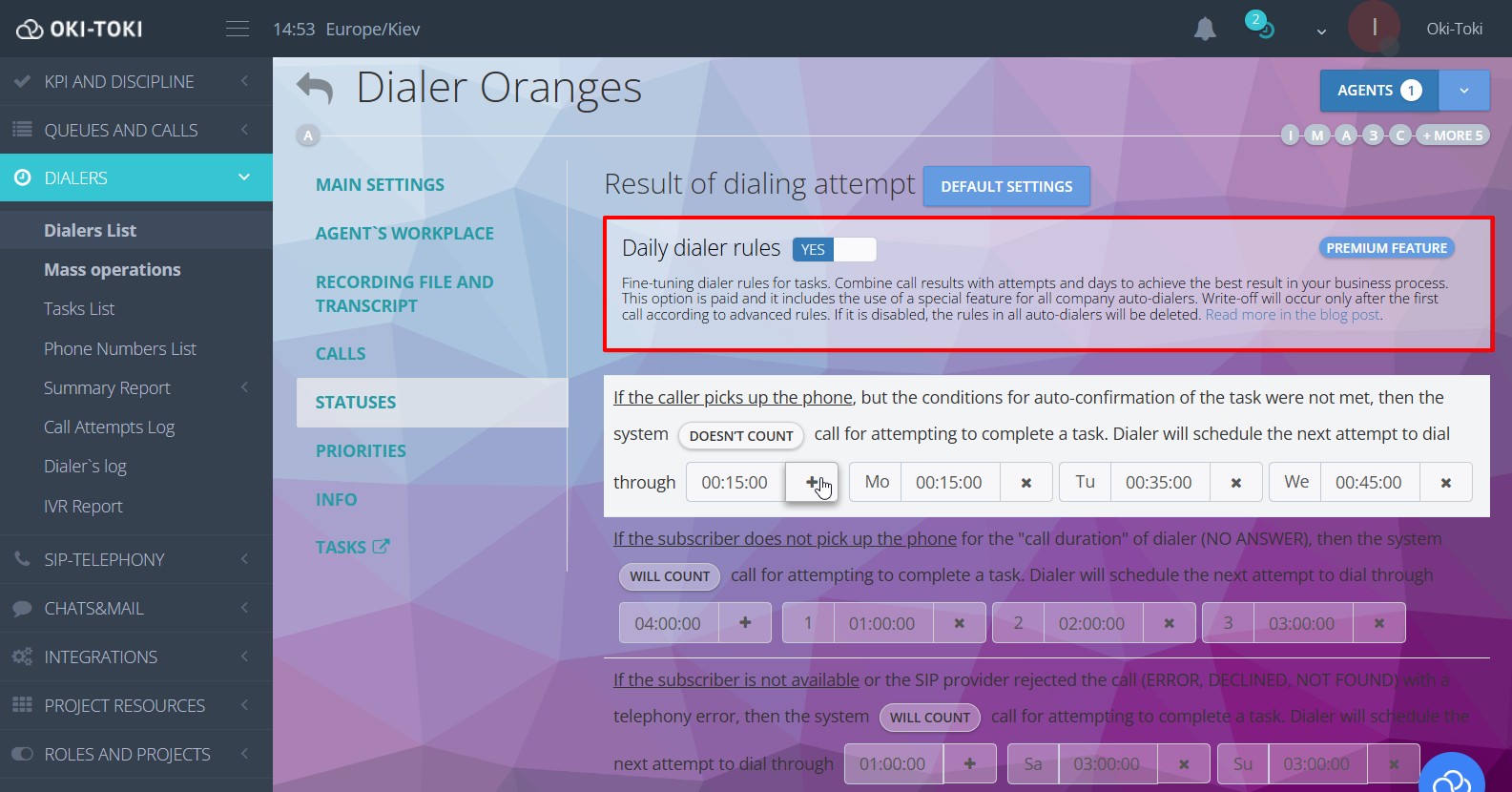 Configuración de reglas diarias
