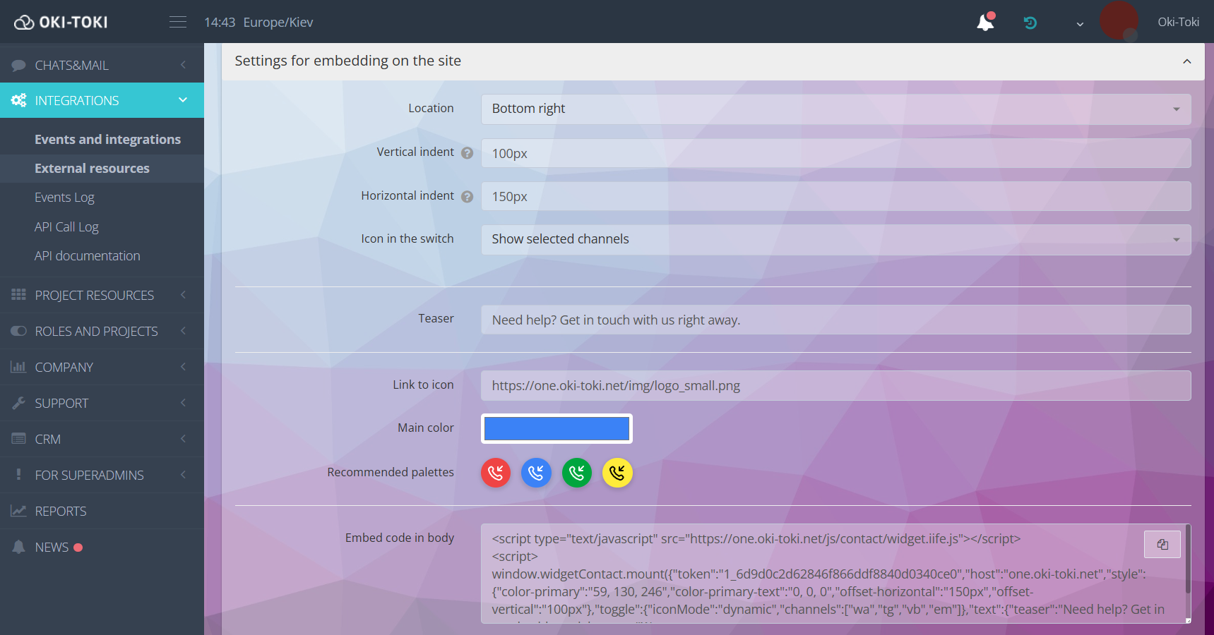Configuración del diseño del widget