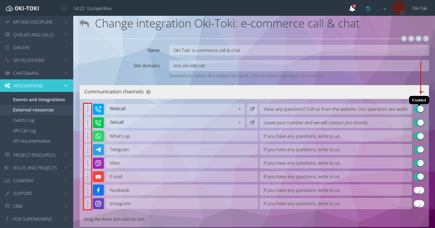 Cambio de orden y desactivación de canales