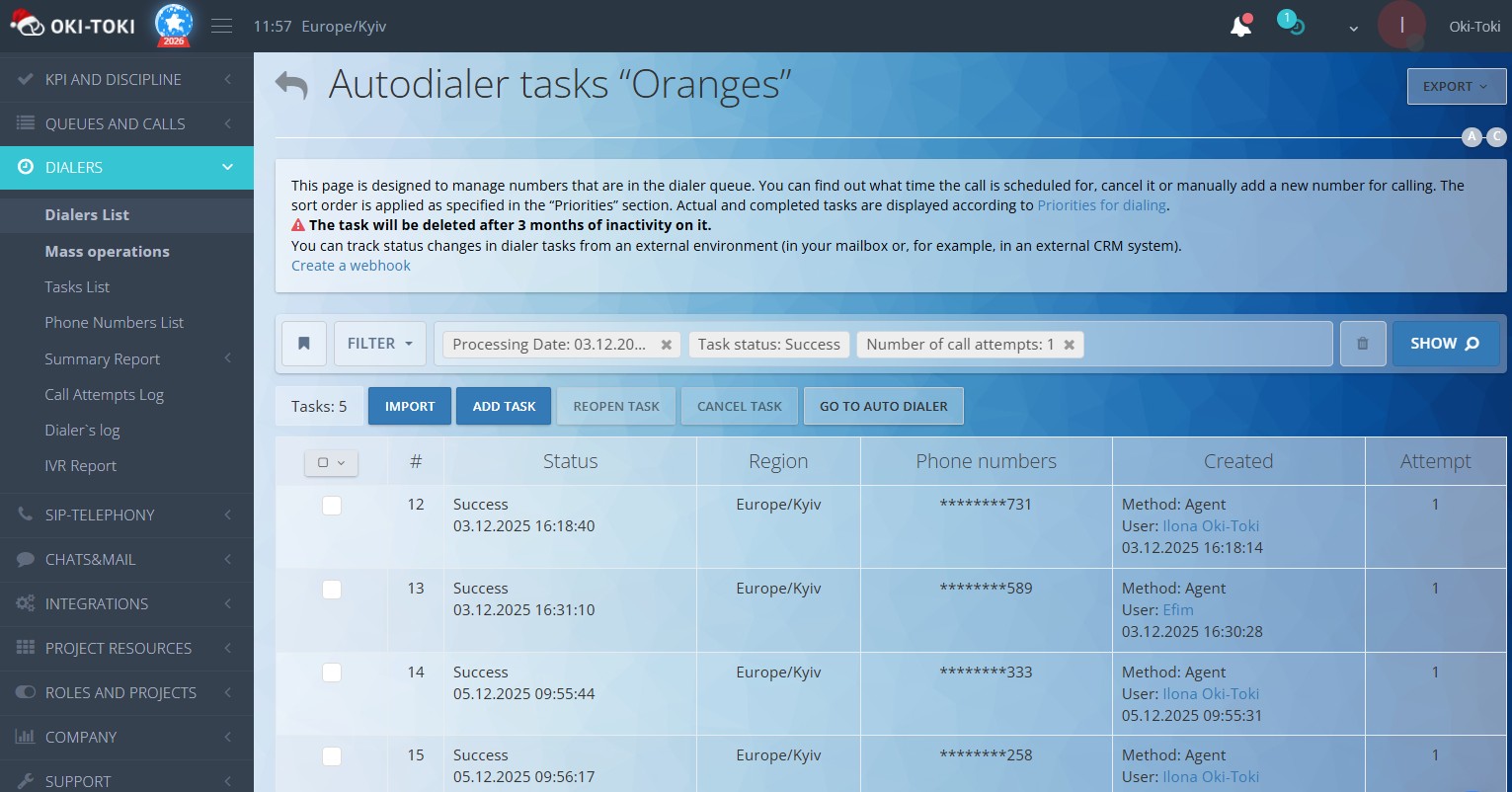 Tareas de llamadas automáticas