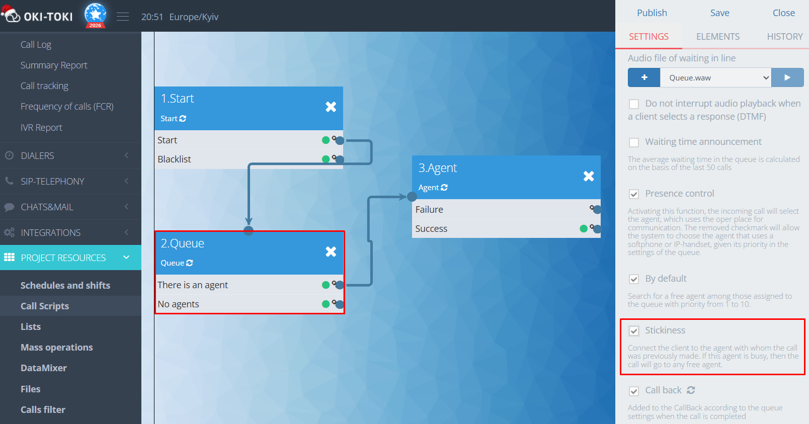Pegajosidad en el script de llamada