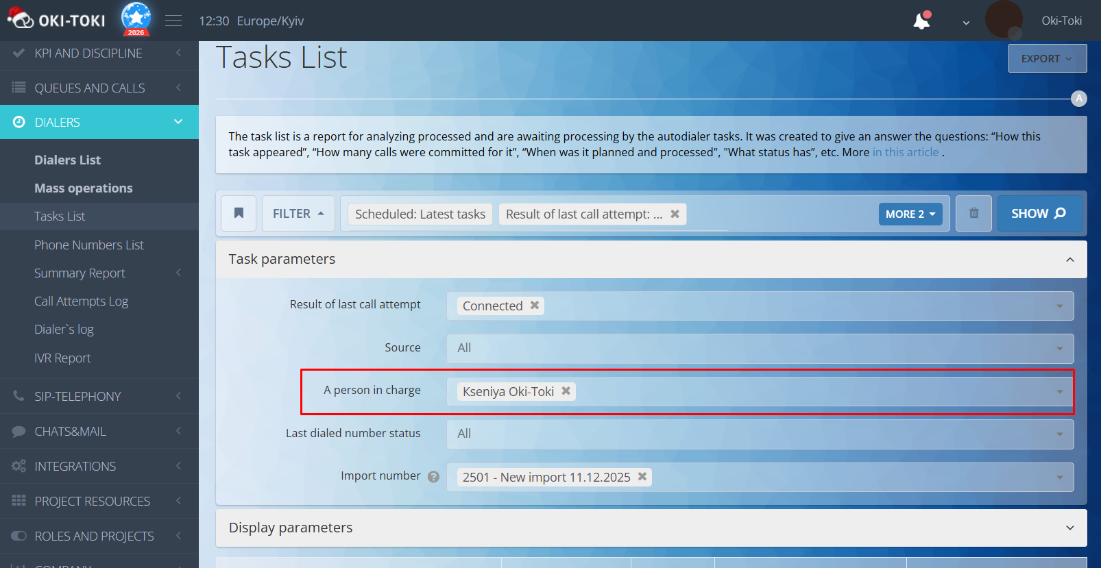 Selección del responsable