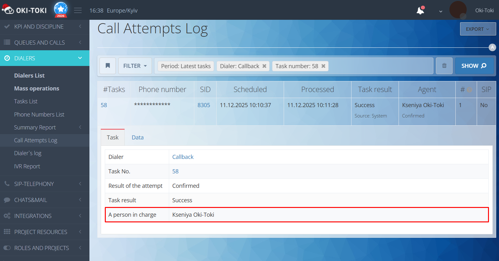 Registro de intentos