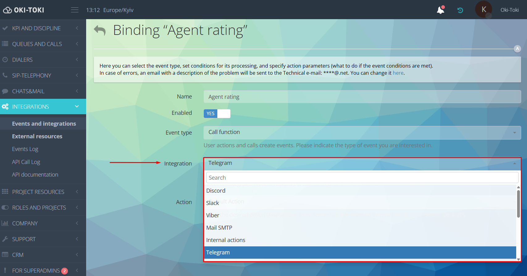 Selección de integración 